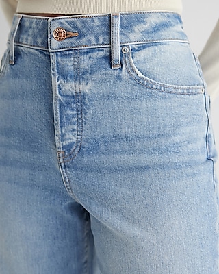 High Waisted Light Wash Relaxed Straight Ankle Jeans