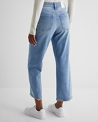 High Waisted Light Wash Relaxed Straight Ankle Jeans