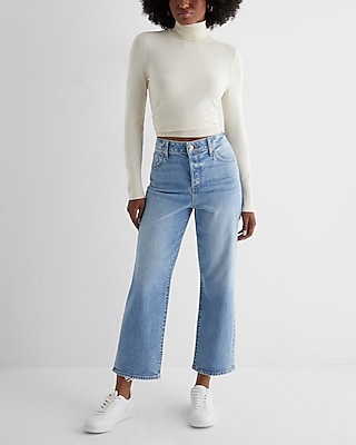 High Waisted Light Wash Relaxed Straight Ankle Jeans