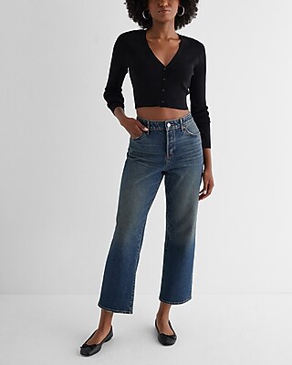 High Waisted Dark Wash Relaxed Straight Ankle Jeans - image 2