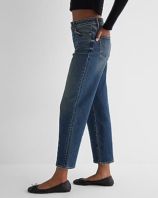 High Waisted Dark Wash Relaxed Straight Ankle Jeans - image 4