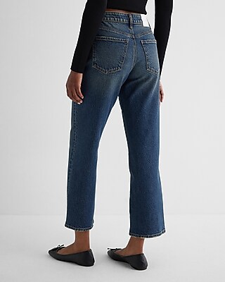High Waisted Dark Wash Relaxed Straight Ankle Jeans - image 5