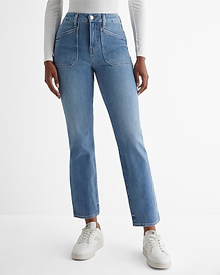 High Waisted Wash FlexX Straight Ankle Jeans