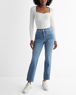 High Waisted Wash FlexX Straight Ankle Jeans