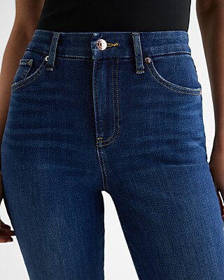 High Waisted Dark Wash Drop Hem FlexX Straight Ankle Jeans