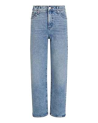 High Waisted Medium Wash Relaxed Straight Ankle Jeans