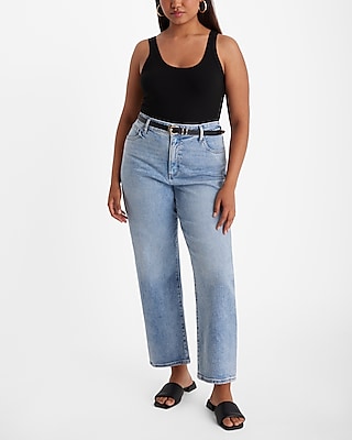 High Waisted Medium Wash Relaxed Straight Ankle Jeans