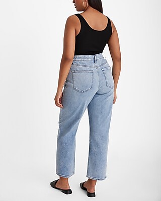 High Waisted Medium Wash Relaxed Straight Ankle Jeans