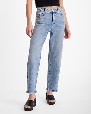 High Waisted Medium Wash Relaxed Straight Ankle Jeans