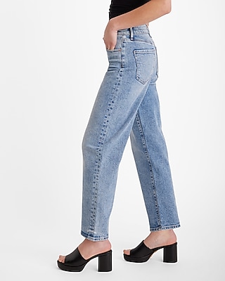 High Waisted Medium Wash Relaxed Straight Ankle Jeans