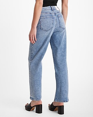 High Waisted Medium Wash Relaxed Straight Ankle Jeans