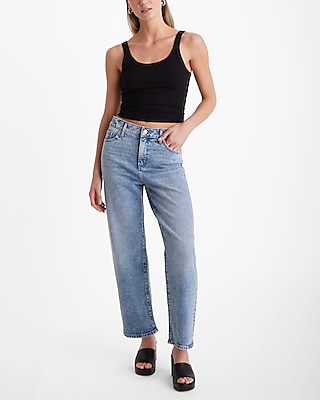 High Waisted Medium Wash Relaxed Straight Ankle Jeans