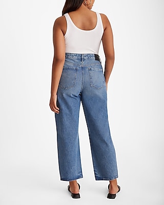 High Waisted Light Wash Ripped Relaxed Straight Ankle Jeans