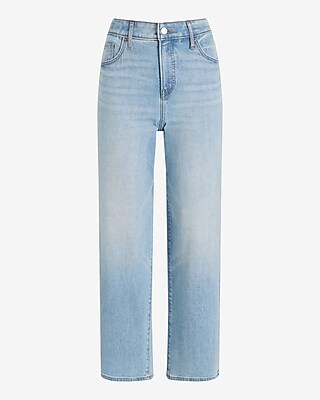 High Waisted Light Wash Relaxed Straight Ankle Jeans