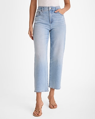 High Waisted Light Wash Relaxed Straight Ankle Jeans