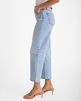 High Waisted Light Wash Relaxed Straight Ankle Jeans