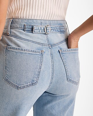 High Waisted Light Wash Relaxed Straight Ankle Jeans