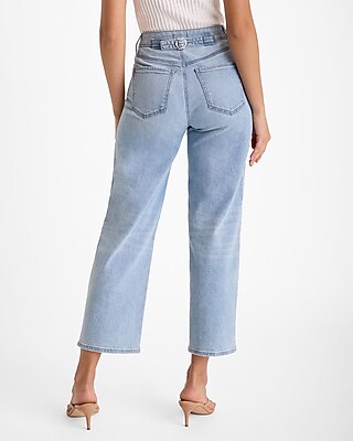 High Waisted Light Wash Relaxed Straight Ankle Jeans