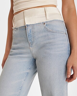 High Waisted Satin Waistband Relaxed Ankle Straight Jeans