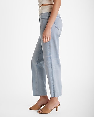 High Waisted Satin Waistband Relaxed Ankle Straight Jeans
