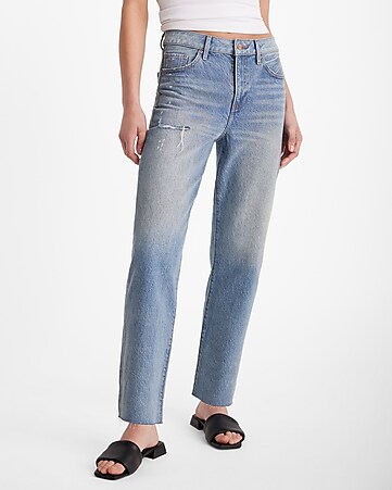 GRAPENT 2024 High Waisted Distressed Straight Leg Jeans