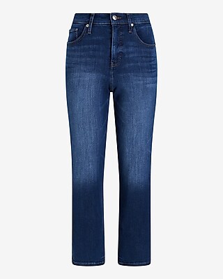 High Waisted Medium Wash Straight Ankle Jeans