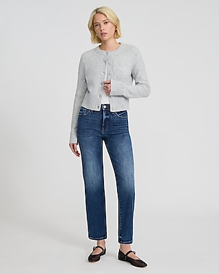 High Waisted Medium Wash Straight Ankle Jeans