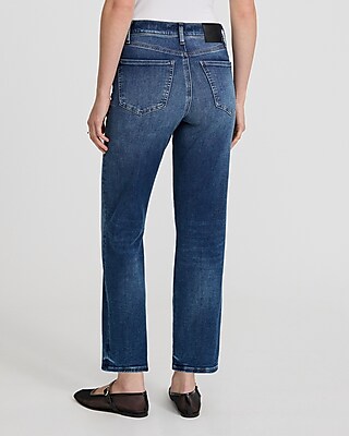High Waisted Medium Wash Straight Ankle Jeans