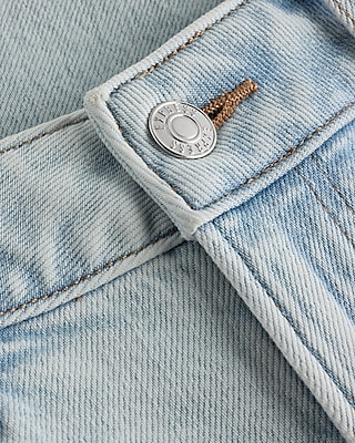 High Waisted Light Wash Ripped Raw Hem Relaxed Straight Jeans