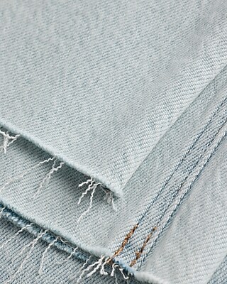 High Waisted Light Wash Ripped Raw Hem Relaxed Straight Jeans