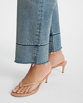 High Waisted Light Wash Tall Hem Relaxed Straight Ankle Jeans