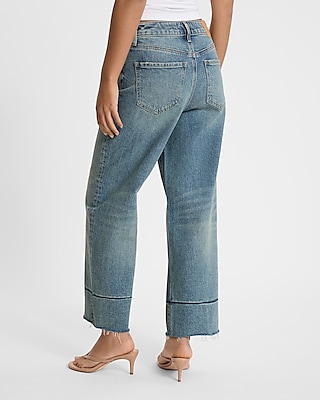 High Waisted Light Wash Tall Hem Relaxed Straight Ankle Jeans