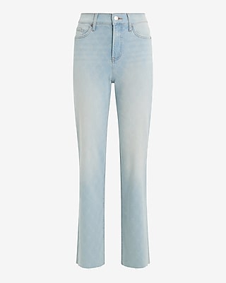 High Waisted Pattern Light Wash Straight Jeans