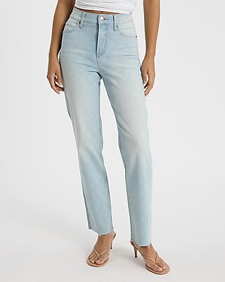 High Waisted Pattern Light Wash Straight Jeans