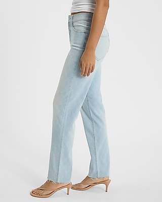 High Waisted Pattern Light Wash Straight Jeans