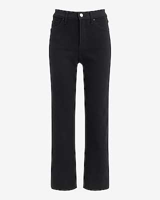 High Waisted Stay Black Raw Hem Straight Ankle Jeans