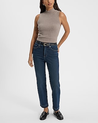 High Waisted Dark Wash Straight Ankle Jeans