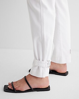 High Waisted White Cargo Cinched Hem Straight Jeans - image 4