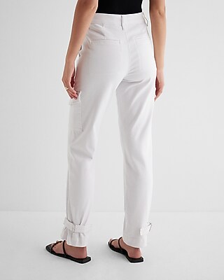 High Waisted White Cargo Cinched Hem Straight Jeans - image 5