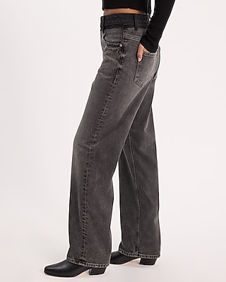 High Waisted Black Wash Contrast Waistband 50/50 Rigid Stretch Relaxed Straight Jeans