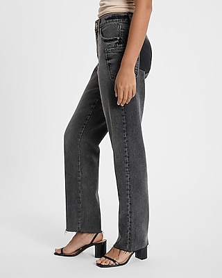 High Waisted Black Wash Cargo Pocket Straight Jeans