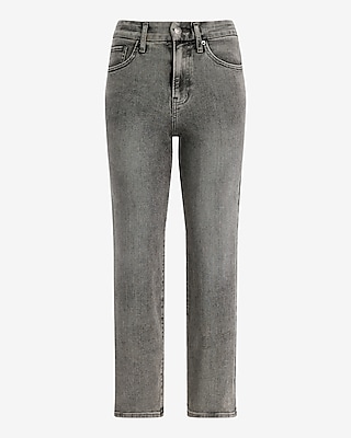High Waisted Gray Wash FlexX Straight Ankle Jeans