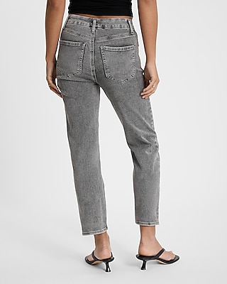 High Waisted Gray Wash FlexX Straight Ankle Jeans