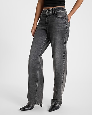 Low Rise Washed Black Relaxed Straight Jeans