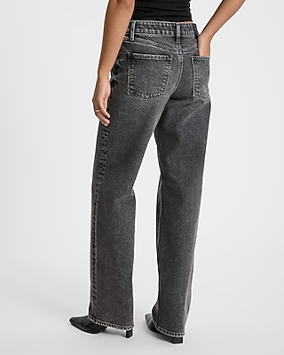 Low Rise Washed Black Relaxed Straight Jeans