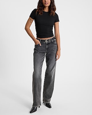 Low Rise Washed Black Relaxed Straight Jeans