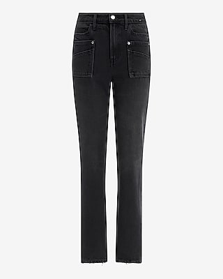 High Waisted Black Wash 50/50 Rigid Stretch Modern Straight Jeans
