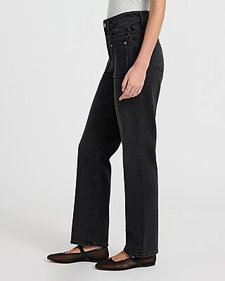 High Waisted Black Wash 50/50 Rigid Stretch Modern Straight Jeans