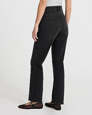 High Waisted Black Wash 50/50 Rigid Stretch Modern Straight Jeans