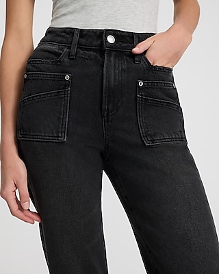 High Waisted Black Wash 50/50 Rigid Stretch Modern Straight Jeans